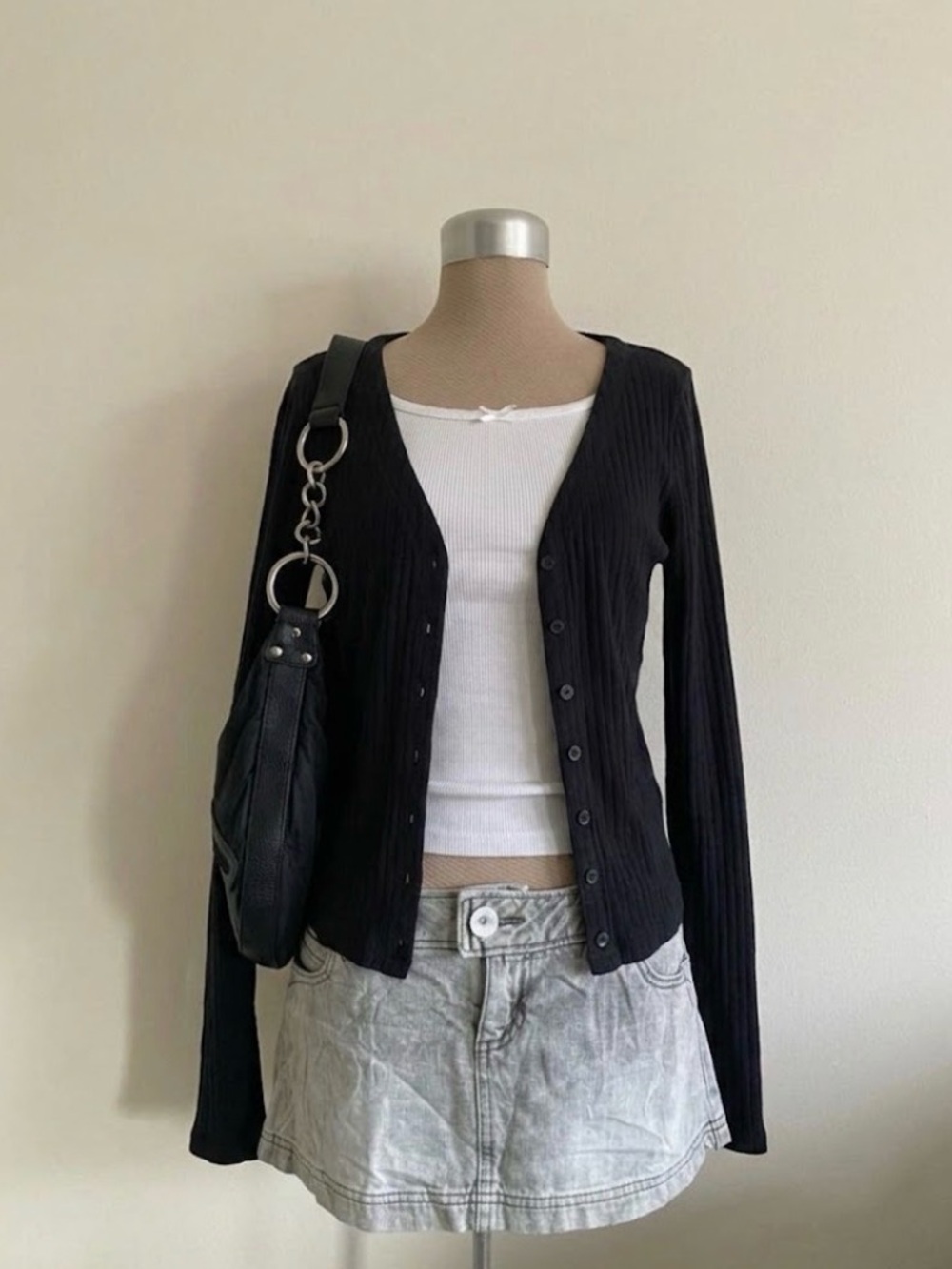 Gap | Fitted Black Ribbed Button-Front Women's Cardigan